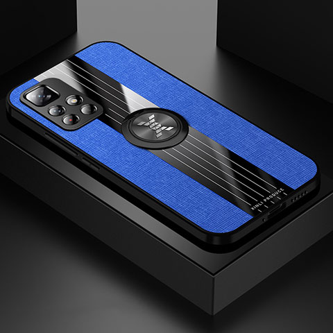 Funda Silicona Carcasa Ultrafina Goma con Magnetico Anillo de dedo Soporte X01L para Xiaomi Redmi Note 11S 5G Azul