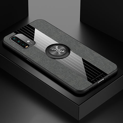 Funda Silicona Carcasa Ultrafina Goma con Magnetico Anillo de dedo Soporte X01L para Xiaomi Redmi Note 9 4G Gris