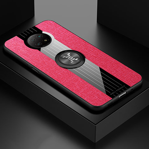 Funda Silicona Carcasa Ultrafina Goma con Magnetico Anillo de dedo Soporte X01L para Xiaomi Redmi Note 9 5G Rojo