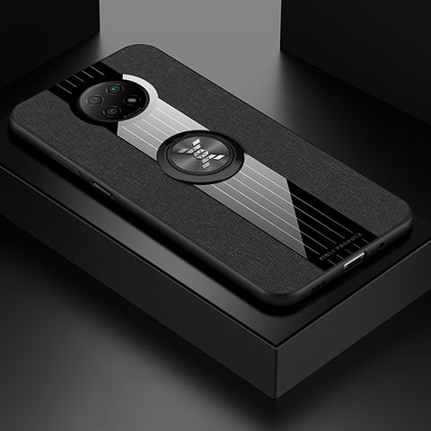 Funda Silicona Carcasa Ultrafina Goma con Magnetico Anillo de dedo Soporte X01L para Xiaomi Redmi Note 9T 5G Negro