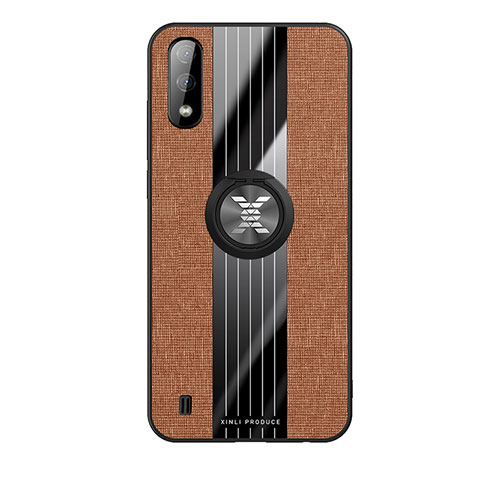 Funda Silicona Carcasa Ultrafina Goma con Magnetico Anillo de dedo Soporte X02L para Samsung Galaxy A01 SM-A015 Marron