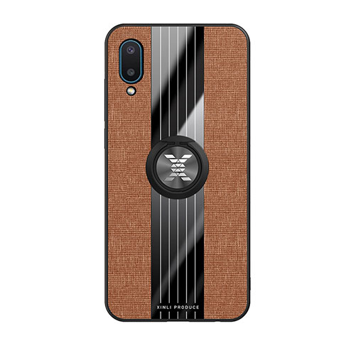 Funda Silicona Carcasa Ultrafina Goma con Magnetico Anillo de dedo Soporte X02L para Samsung Galaxy A02 Marron