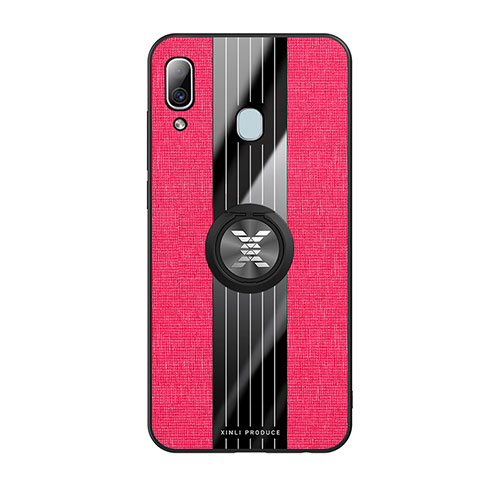 Funda Silicona Carcasa Ultrafina Goma con Magnetico Anillo de dedo Soporte X02L para Samsung Galaxy A20 Rojo