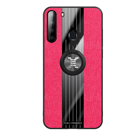 Funda Silicona Carcasa Ultrafina Goma con Magnetico Anillo de dedo Soporte X02L para Samsung Galaxy A21 Rojo