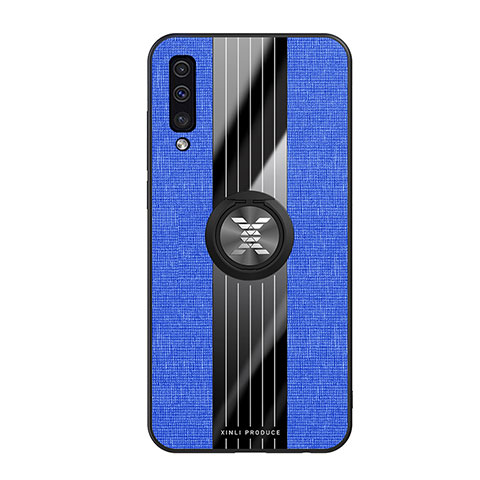 Funda Silicona Carcasa Ultrafina Goma con Magnetico Anillo de dedo Soporte X02L para Samsung Galaxy A50 Azul