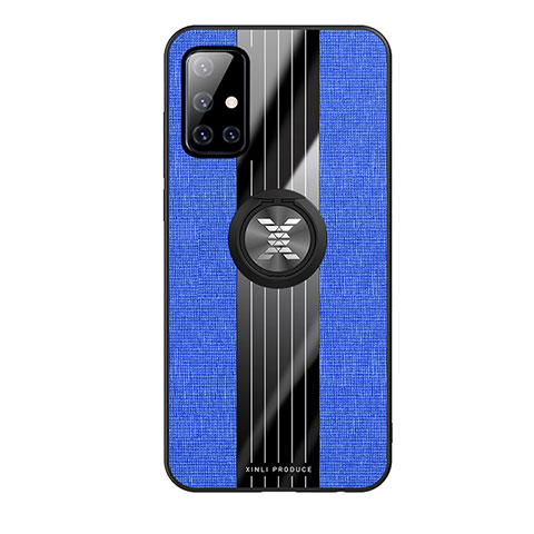 Funda Silicona Carcasa Ultrafina Goma con Magnetico Anillo de dedo Soporte X02L para Samsung Galaxy A51 4G Azul