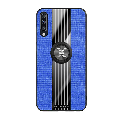 Funda Silicona Carcasa Ultrafina Goma con Magnetico Anillo de dedo Soporte X02L para Samsung Galaxy A70 Azul