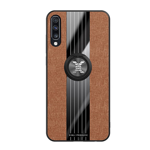 Funda Silicona Carcasa Ultrafina Goma con Magnetico Anillo de dedo Soporte X02L para Samsung Galaxy A70 Marron