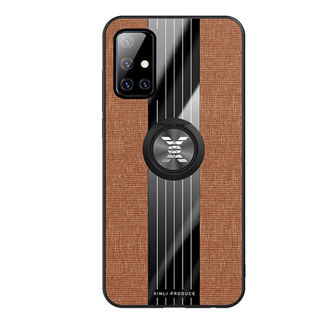 Funda Silicona Carcasa Ultrafina Goma con Magnetico Anillo de dedo Soporte X02L para Samsung Galaxy A71 4G A715 Marron