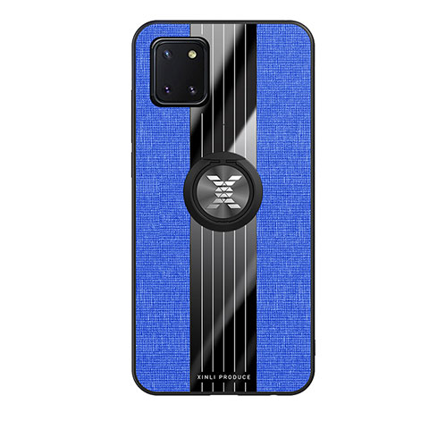 Funda Silicona Carcasa Ultrafina Goma con Magnetico Anillo de dedo Soporte X02L para Samsung Galaxy A81 Azul