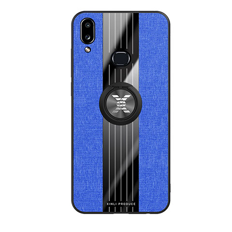 Funda Silicona Carcasa Ultrafina Goma con Magnetico Anillo de dedo Soporte X02L para Samsung Galaxy M01s Azul