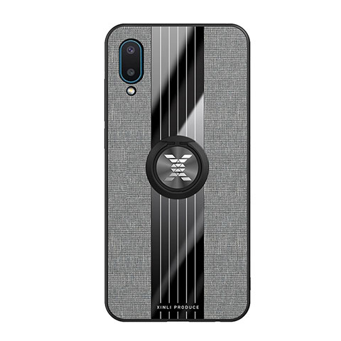 Funda Silicona Carcasa Ultrafina Goma con Magnetico Anillo de dedo Soporte X02L para Samsung Galaxy M02 Gris