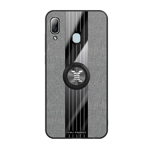 Funda Silicona Carcasa Ultrafina Goma con Magnetico Anillo de dedo Soporte X02L para Samsung Galaxy M10S Gris