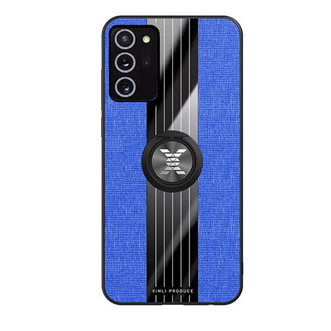 Funda Silicona Carcasa Ultrafina Goma con Magnetico Anillo de dedo Soporte X02L para Samsung Galaxy Note 20 5G Azul