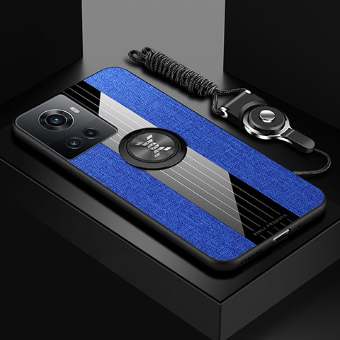 Funda Silicona Carcasa Ultrafina Goma con Magnetico Anillo de dedo Soporte X03L para OnePlus 10R 5G Azul