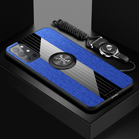 Funda Silicona Carcasa Ultrafina Goma con Magnetico Anillo de dedo Soporte X03L para OnePlus 9R 5G Azul