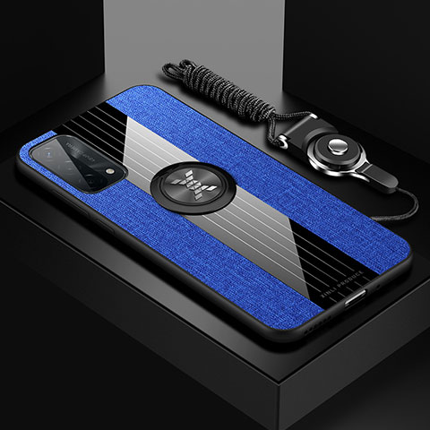 Funda Silicona Carcasa Ultrafina Goma con Magnetico Anillo de dedo Soporte X03L para Oppo A74 5G Azul