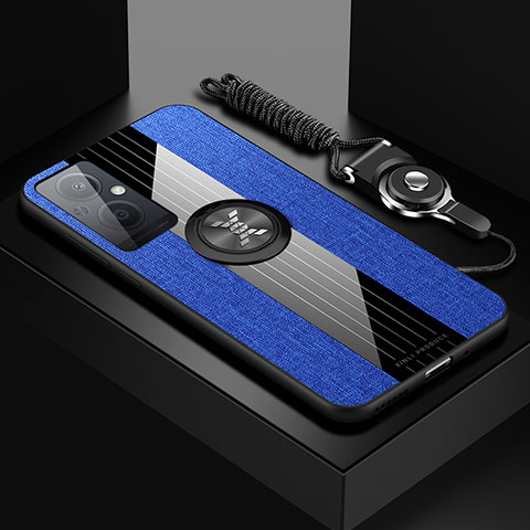 Funda Silicona Carcasa Ultrafina Goma con Magnetico Anillo de dedo Soporte X03L para Oppo A96 5G Azul