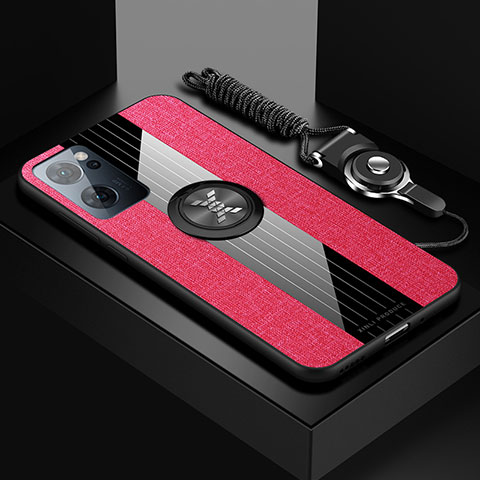 Funda Silicona Carcasa Ultrafina Goma con Magnetico Anillo de dedo Soporte X03L para Oppo Find X5 Lite 5G Rojo