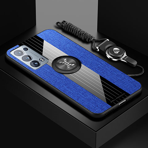 Funda Silicona Carcasa Ultrafina Goma con Magnetico Anillo de dedo Soporte X03L para Oppo Reno6 Pro 5G Azul