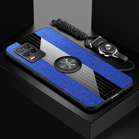 Funda Silicona Carcasa Ultrafina Goma con Magnetico Anillo de dedo Soporte X03L para Realme 8s 5G Azul