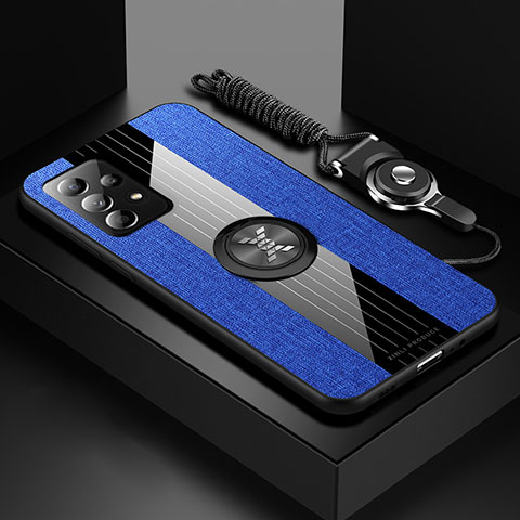 Funda Silicona Carcasa Ultrafina Goma con Magnetico Anillo de dedo Soporte X03L para Samsung Galaxy A52s 5G Azul