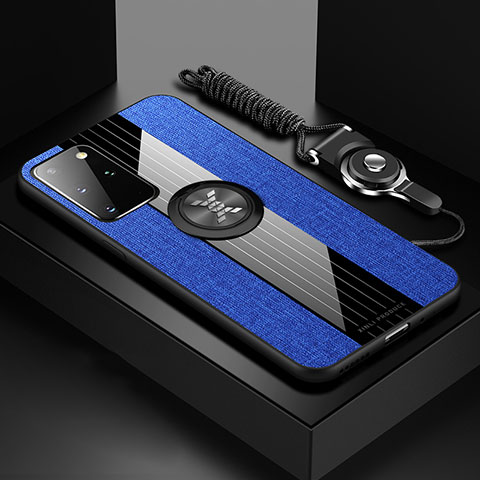 Funda Silicona Carcasa Ultrafina Goma con Magnetico Anillo de dedo Soporte X03L para Samsung Galaxy S20 Plus 5G Azul