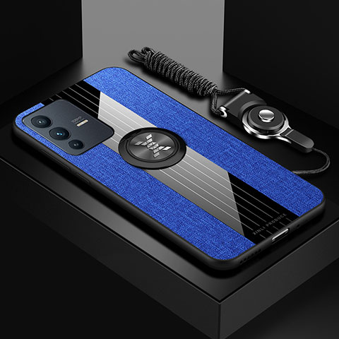 Funda Silicona Carcasa Ultrafina Goma con Magnetico Anillo de dedo Soporte X03L para Vivo V23 Pro 5G Azul