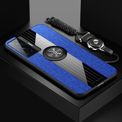 Funda Silicona Carcasa Ultrafina Goma con Magnetico Anillo de dedo Soporte X03L para Vivo X70 Pro 5G Azul