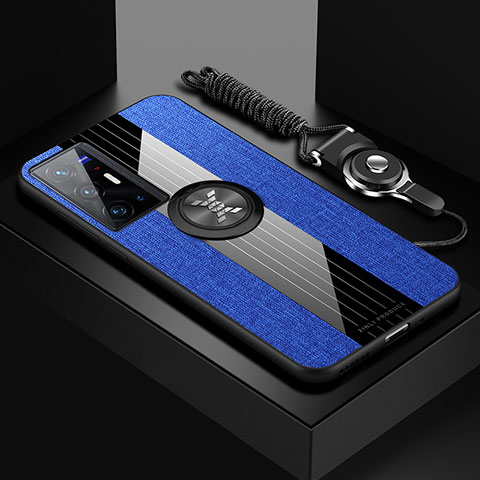 Funda Silicona Carcasa Ultrafina Goma con Magnetico Anillo de dedo Soporte X03L para Vivo X70 Pro+ Plus 5G Azul