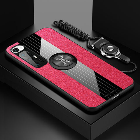 Funda Silicona Carcasa Ultrafina Goma con Magnetico Anillo de dedo Soporte X03L para Xiaomi Mi 10S 5G Rojo