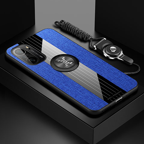 Funda Silicona Carcasa Ultrafina Goma con Magnetico Anillo de dedo Soporte X03L para Xiaomi Mi 11i 5G Azul