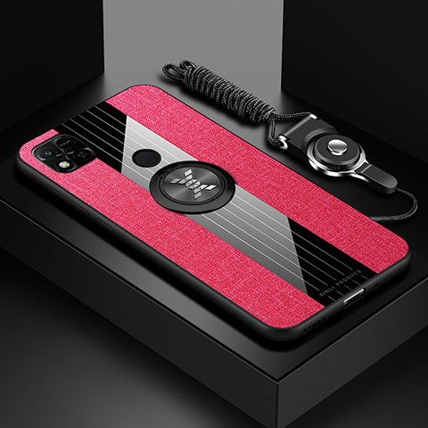 Funda Silicona Carcasa Ultrafina Goma con Magnetico Anillo de dedo Soporte X03L para Xiaomi POCO C3 Rojo