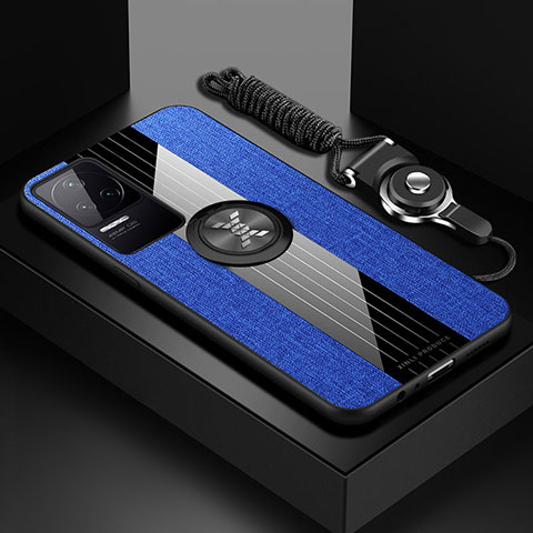 Funda Silicona Carcasa Ultrafina Goma con Magnetico Anillo de dedo Soporte X03L para Xiaomi Poco F4 5G Azul