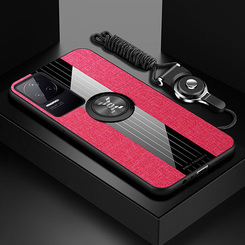 Funda Silicona Carcasa Ultrafina Goma con Magnetico Anillo de dedo Soporte X03L para Xiaomi Poco F4 5G Rojo