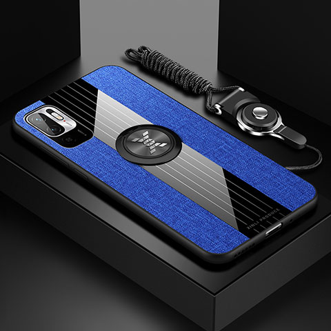 Funda Silicona Carcasa Ultrafina Goma con Magnetico Anillo de dedo Soporte X03L para Xiaomi POCO M3 Pro 5G Azul