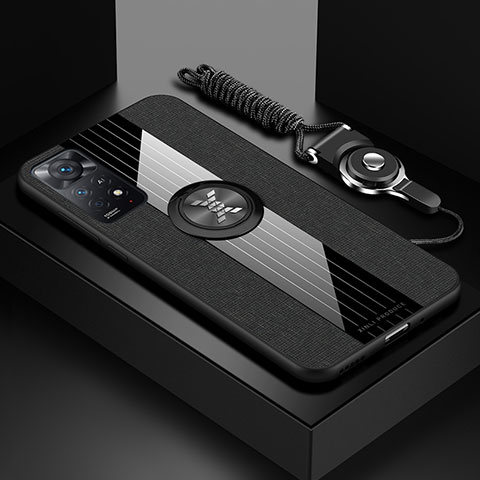 Funda Silicona Carcasa Ultrafina Goma con Magnetico Anillo de dedo Soporte X03L para Xiaomi Poco X4 Pro 5G Negro