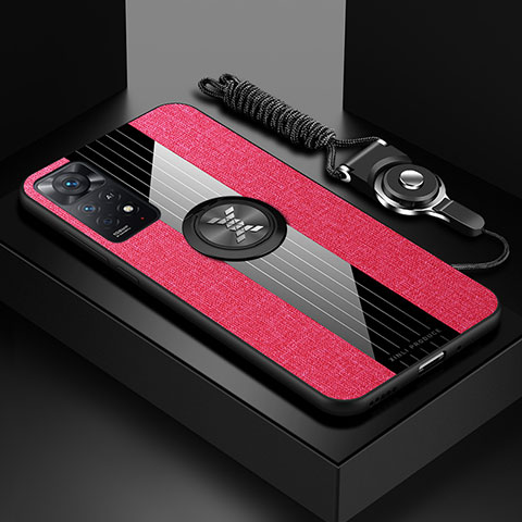Funda Silicona Carcasa Ultrafina Goma con Magnetico Anillo de dedo Soporte X03L para Xiaomi Poco X4 Pro 5G Rojo