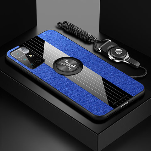 Funda Silicona Carcasa Ultrafina Goma con Magnetico Anillo de dedo Soporte X03L para Xiaomi Redmi 10 (2022) Azul