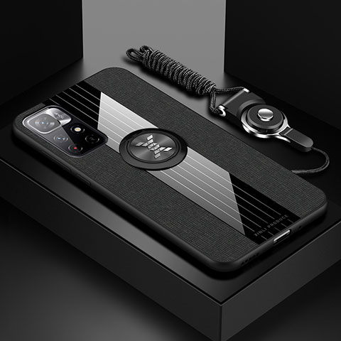 Funda Silicona Carcasa Ultrafina Goma con Magnetico Anillo de dedo Soporte X03L para Xiaomi Redmi Note 11T 5G Negro