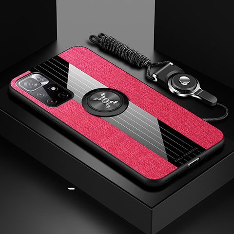 Funda Silicona Carcasa Ultrafina Goma con Magnetico Anillo de dedo Soporte X03L para Xiaomi Redmi Note 11T 5G Rojo