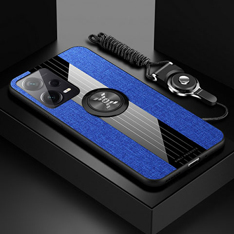 Funda Silicona Carcasa Ultrafina Goma con Magnetico Anillo de dedo Soporte X03L para Xiaomi Redmi Note 12 5G Azul