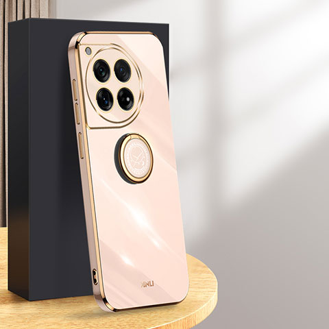 Funda Silicona Carcasa Ultrafina Goma con Magnetico Anillo de dedo Soporte XL1 para OnePlus 12R 5G Oro Rosa