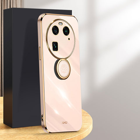 Funda Silicona Carcasa Ultrafina Goma con Magnetico Anillo de dedo Soporte XL1 para Oppo Find X6 5G Oro Rosa