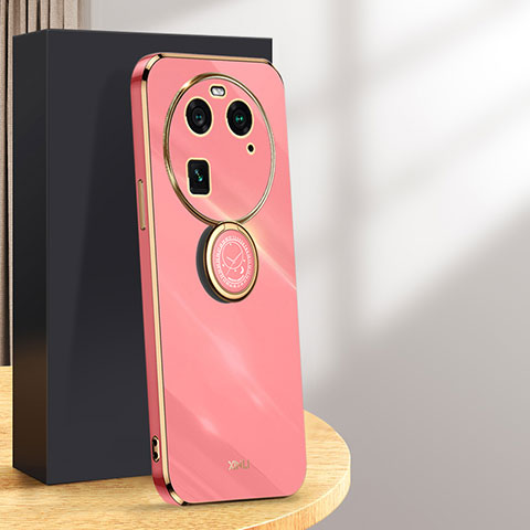 Funda Silicona Carcasa Ultrafina Goma con Magnetico Anillo de dedo Soporte XL1 para Oppo Find X6 Pro 5G Rosa Roja