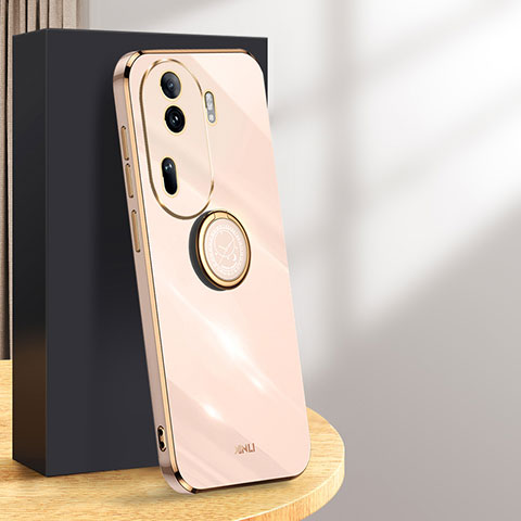 Funda Silicona Carcasa Ultrafina Goma con Magnetico Anillo de dedo Soporte XL1 para Oppo Reno11 Pro 5G Oro Rosa