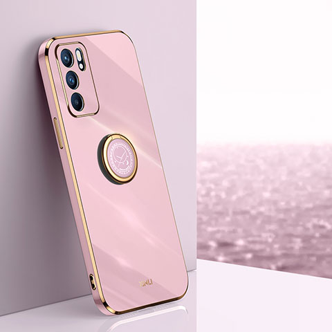 Funda Silicona Carcasa Ultrafina Goma con Magnetico Anillo de dedo Soporte XL1 para Oppo Reno6 Z 5G Rosa