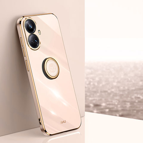 Funda Silicona Carcasa Ultrafina Goma con Magnetico Anillo de dedo Soporte XL1 para Realme 10 Pro+ Plus 5G Oro Rosa