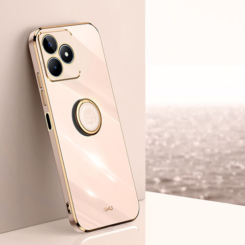 Funda Silicona Carcasa Ultrafina Goma con Magnetico Anillo de dedo Soporte XL1 para Realme C53 India Oro Rosa