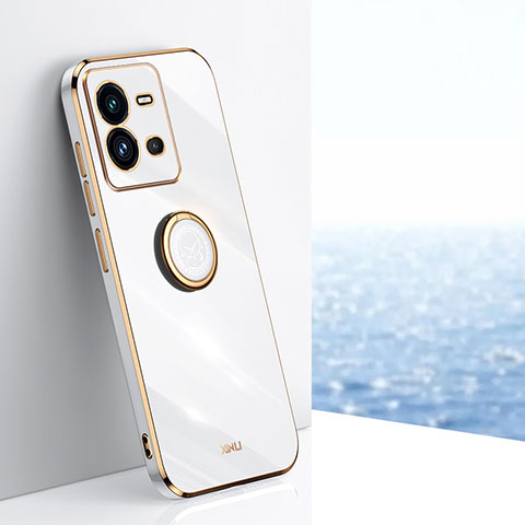 Funda Silicona Carcasa Ultrafina Goma con Magnetico Anillo de dedo Soporte XL1 para Vivo V25e Blanco